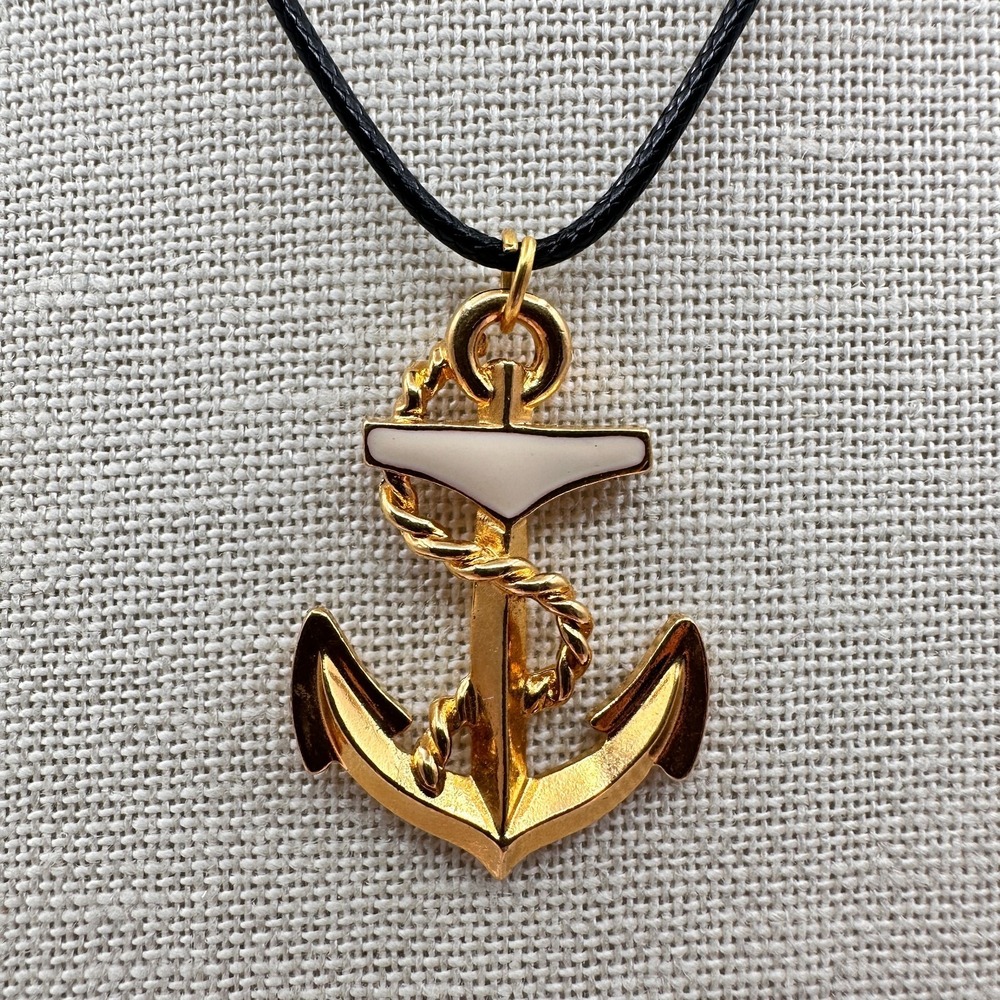 Vintage Y2K Gold Tone Anchor Pendant Necklace - Classic 90s Jewelry